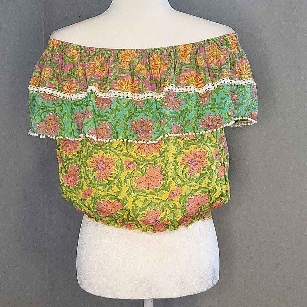 Miss June Paris Sequined Off Shoulder Boho Crop Peasant Top - See Measurements